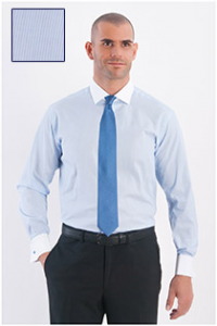 Dress overhemd fijn streepje lange mouw, witte boord.